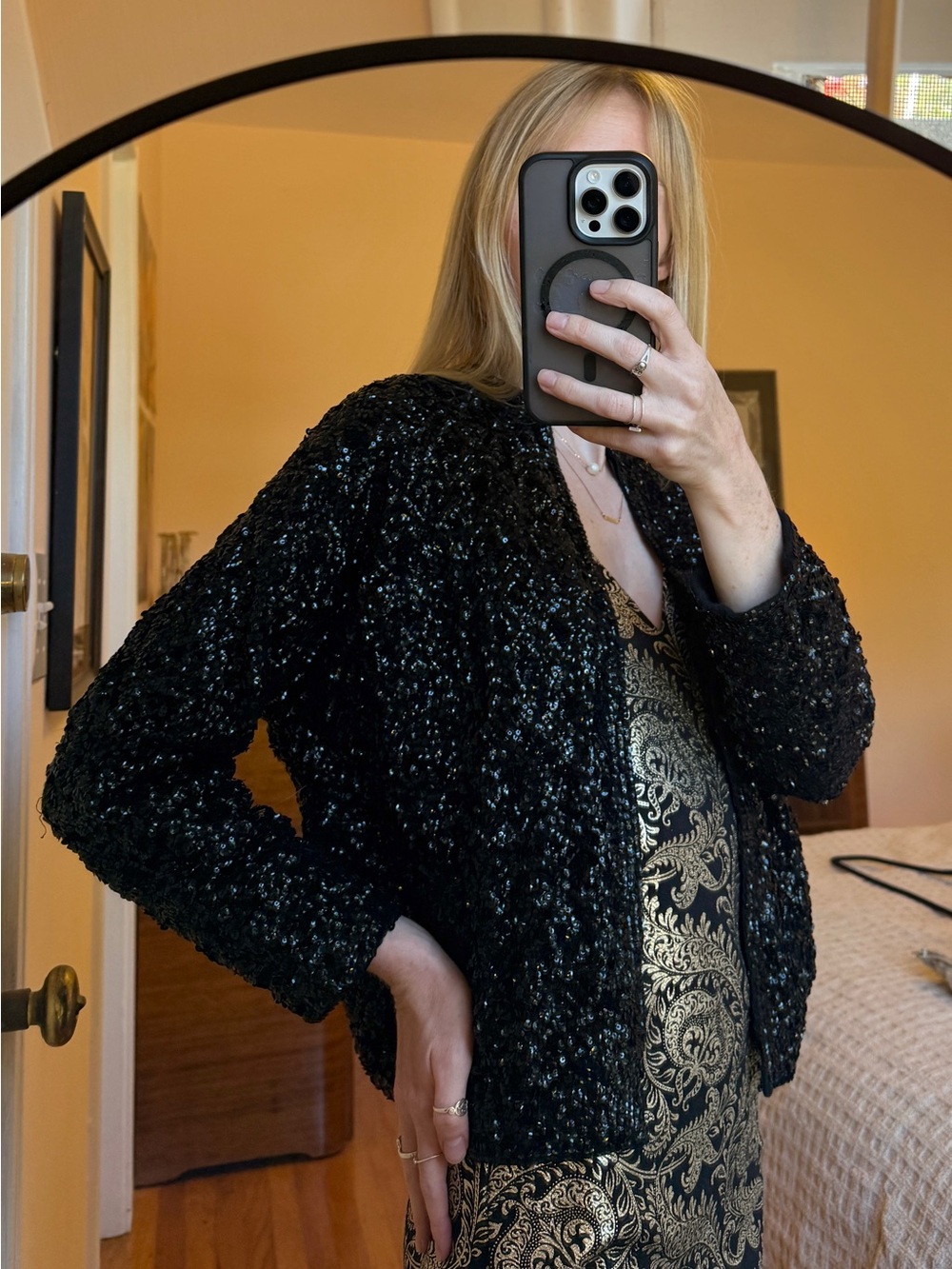 1960’s hand-beaded Black Sequin vintage Jacket -Peacock Hong Kong